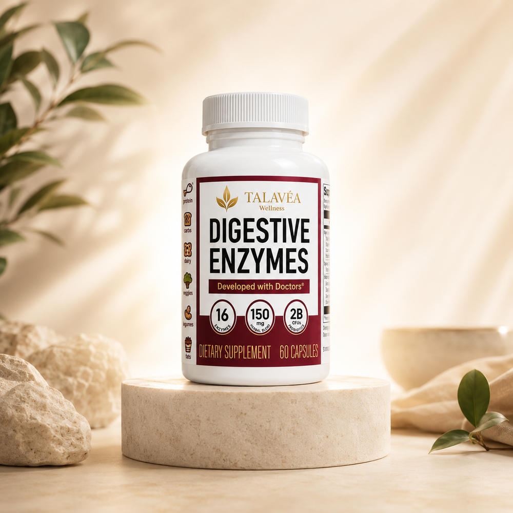Talavéa Digestive Enzymes product on pedestal - hero image