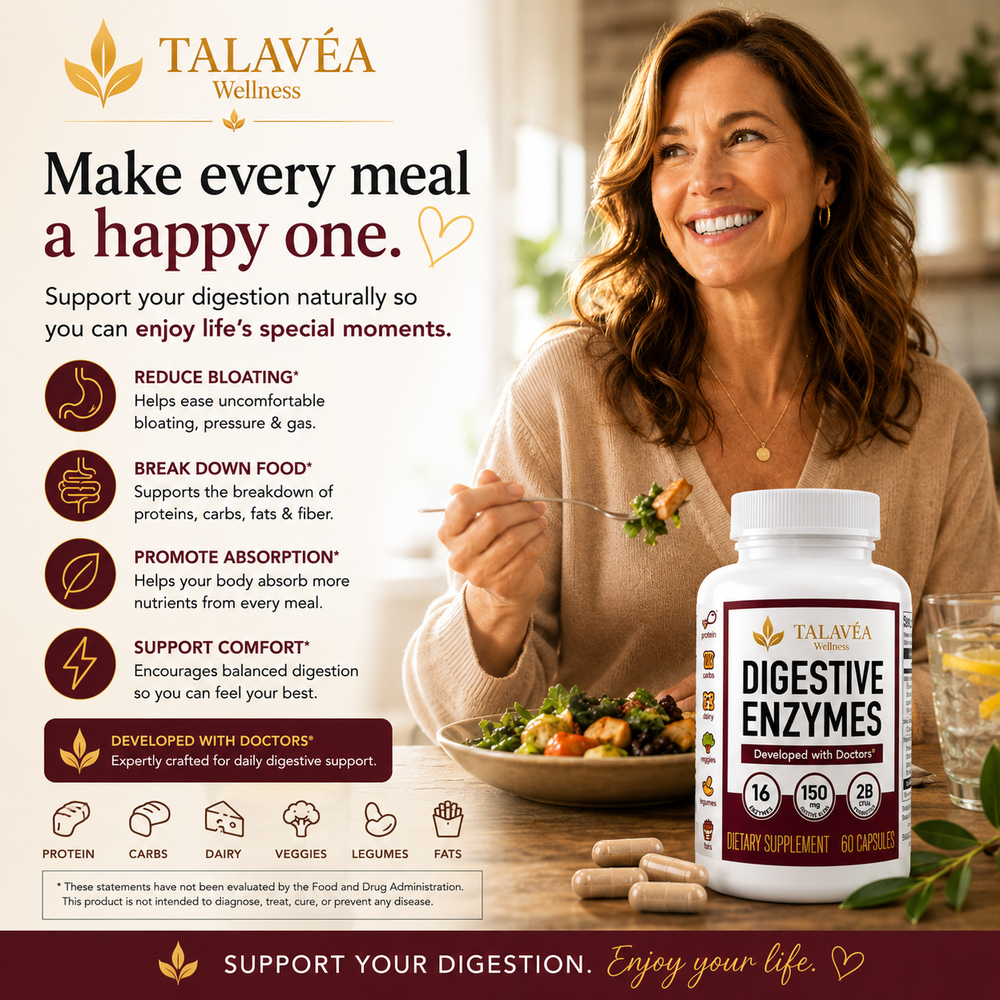 Lifestyle hero image - woman enjoying meal with Talavéa bottle